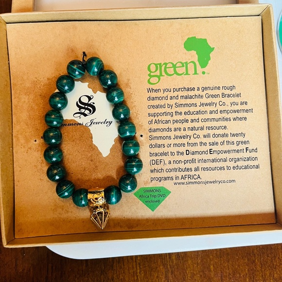 Simmons Jewelry Genuine Rough Diamond & Malachite Green Bracelet w/Gold Accent - Picture 8 of 8